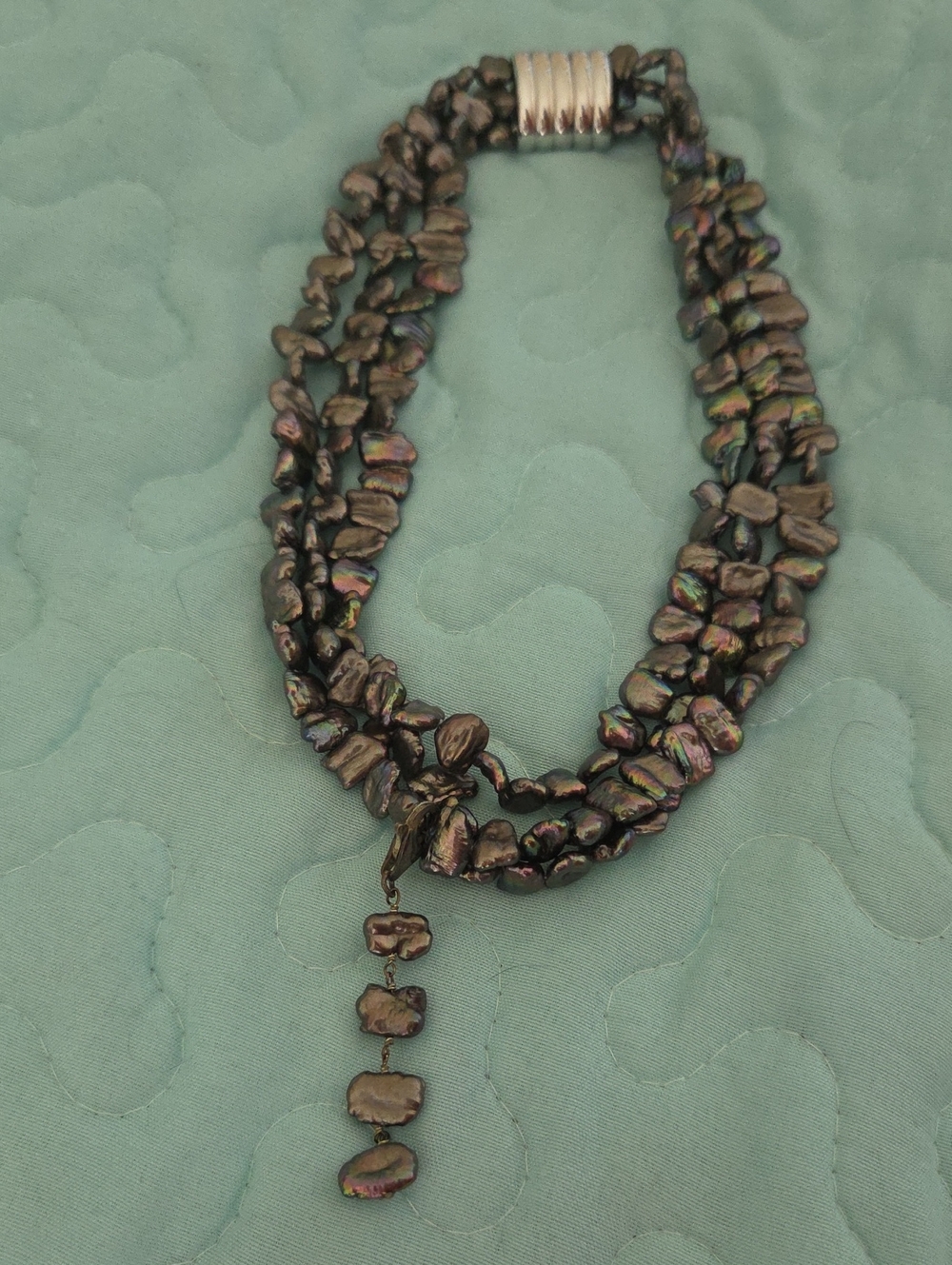 Iridescent Black Pearl Multi-Strand Necklace